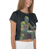 Model showcasing the front view of Melodic Groove Women's Crop T-Shirt.